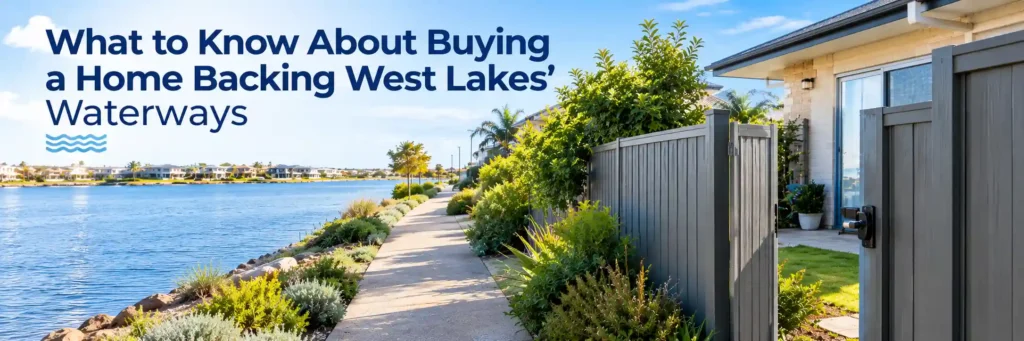 Waterfront home and rear boundary gate along the West Lakes waterways